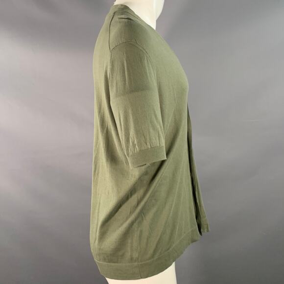 BOTTEGA VENETA M Green Blue Numbers Applique Cotton V-Neck Short Sleeve Shirt - Picture 3 of 6